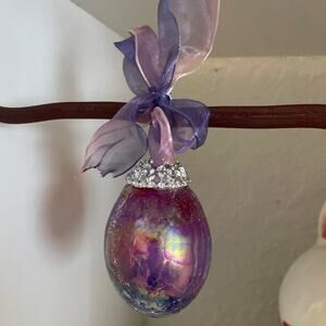 NEW Vintage Glass Egg Ornament Crackle Finish 2-Tone  Pink Purple with Ribbon
